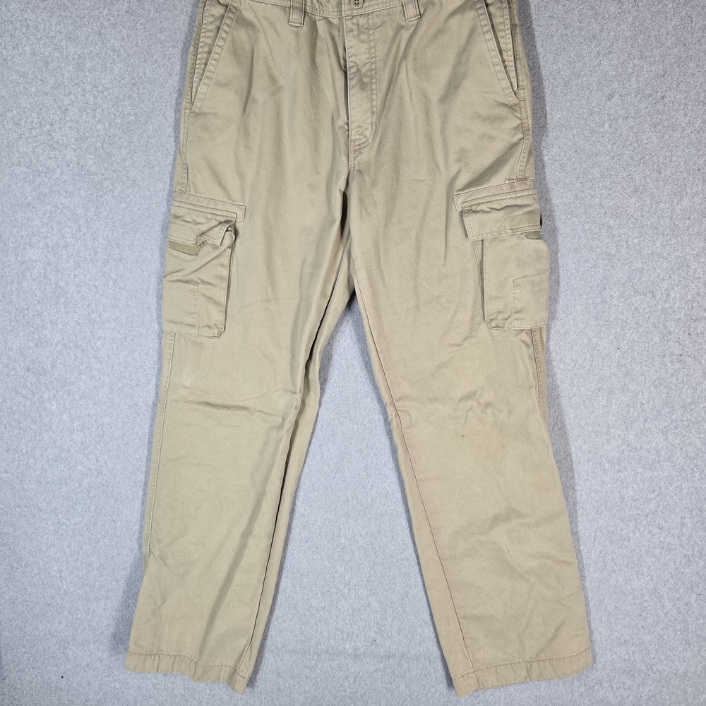 Eddie Bauer Men Pants 34X34 Tall Khaki Cargo Canvas Fleece Lined 33" Inseam